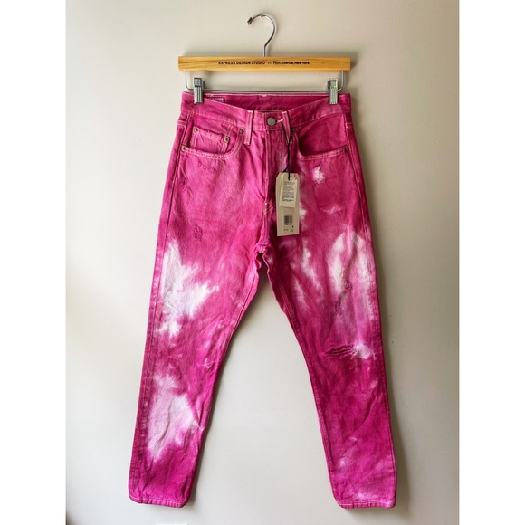 Levi's Denim - Levis 501 Skinny Jeans Tie Dye Pink Custom New Tags Distressed Button Fly 26x28